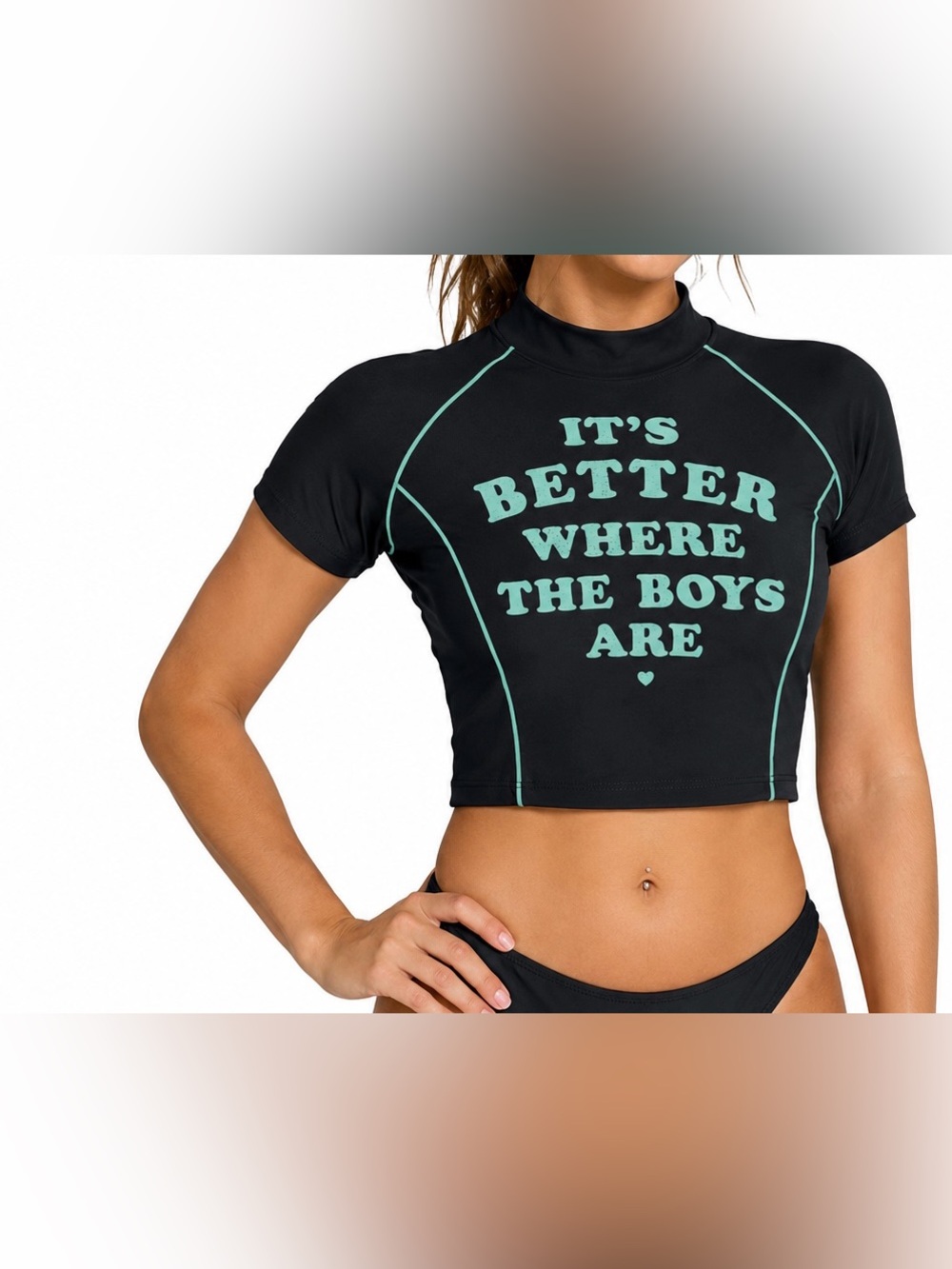 Victoria’s Secret “It’s Better Where The Boys Are” Black Aqua SwimTop Y2K Size M